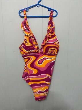 NWOT Serra Multicolor Swirl One-Piece Swimsuit - Pink & Yellow size Large resort